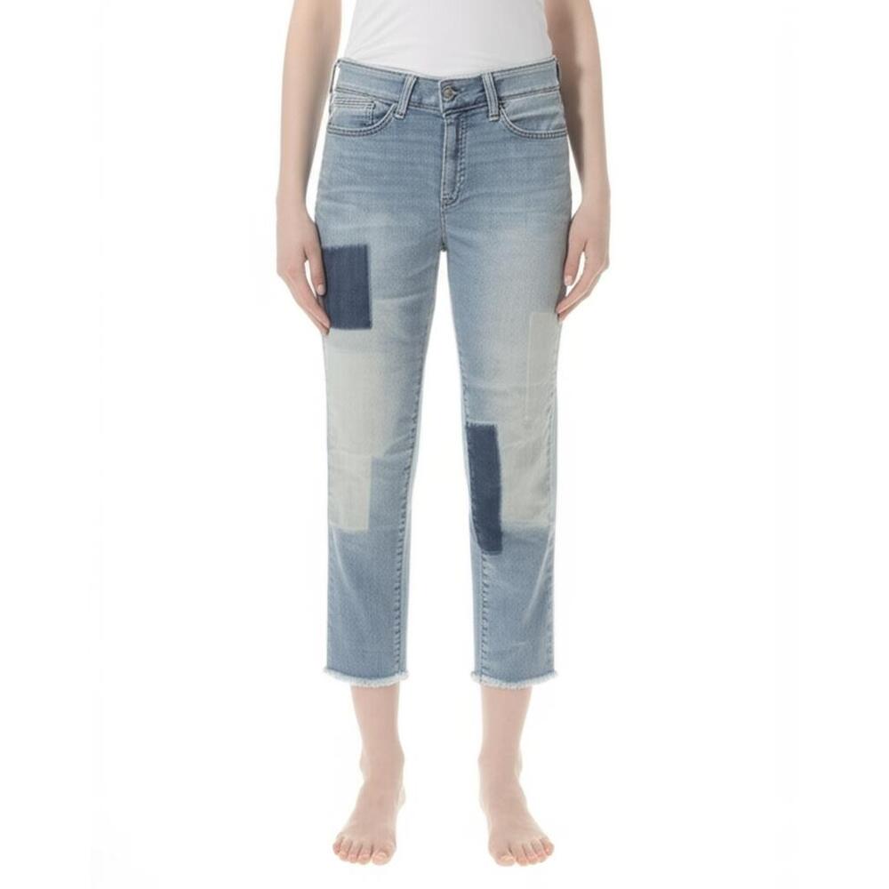NYDJ Alina Patchwork Distressed Boho Crop Jeans Womens‎ Size 10 Light Blue